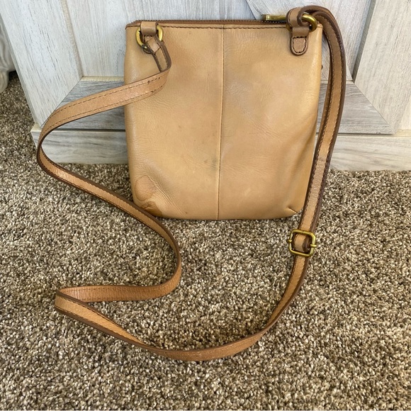 Vintage Fossil Tan Leather Crossbody Bag Purse Shoulder Satchel Hobo - Picture 2 of 11